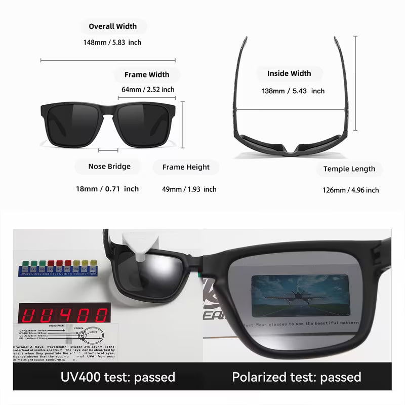 KDEAM Plus Size Classic Square Polarized Sunglasses. Clear/Red Lens